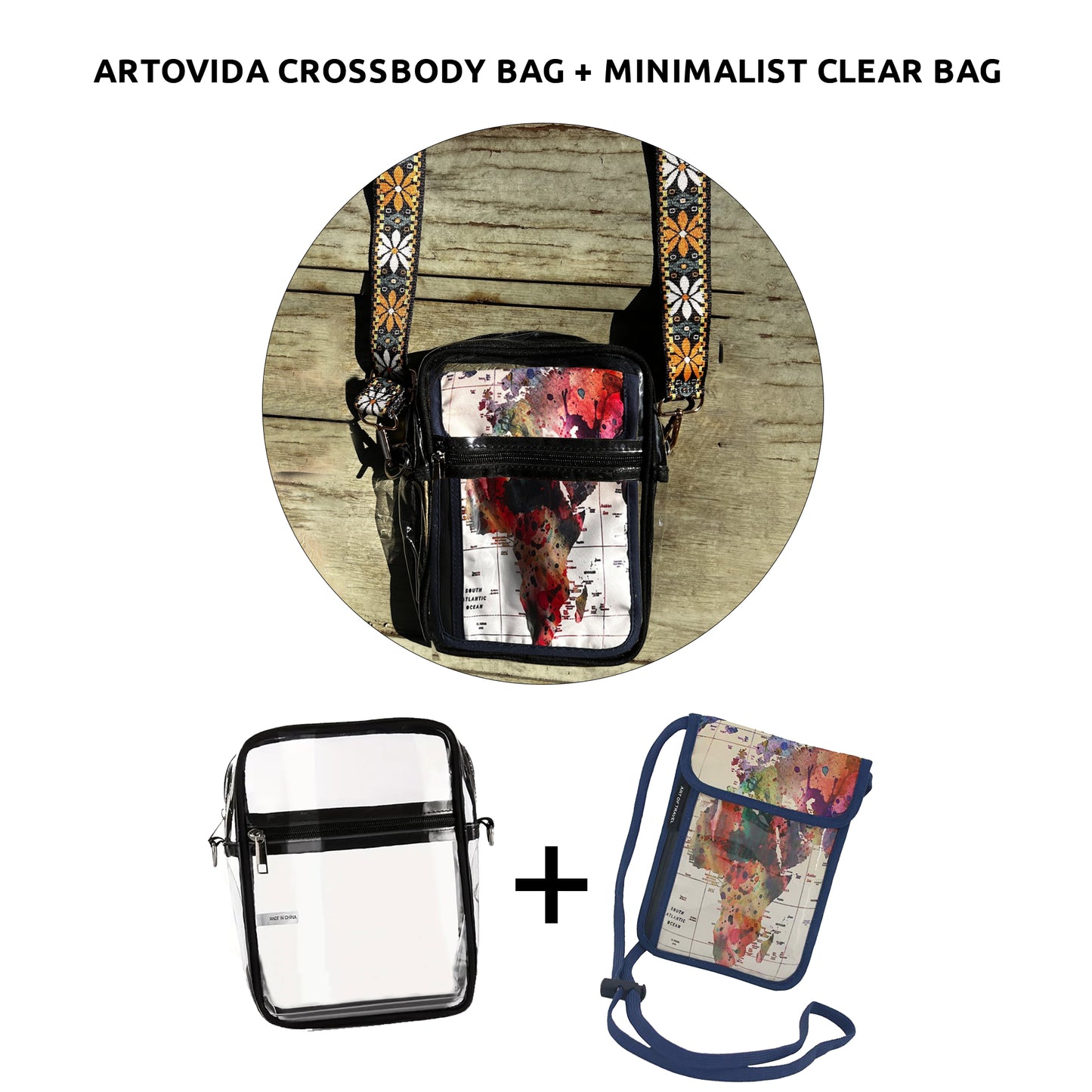 2 in 1 Clear Crossbody Bag - Mark Ashkenazi - World Map