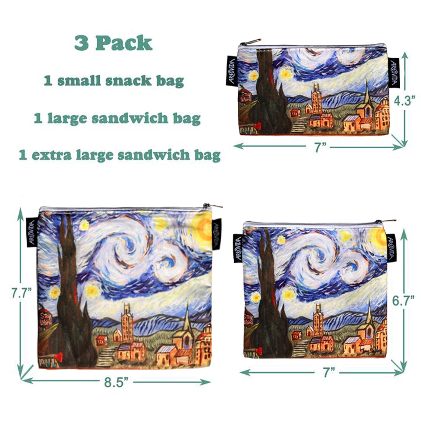 Sandwich Baggie Set - Troy Wiley - Starry Night Asheville (Set of 3)