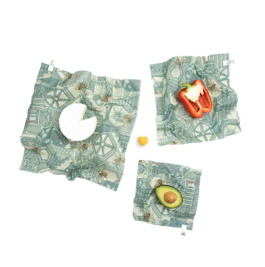 Beeswax Wraps - Sharon Turner - Hexagon City (Set of 3)