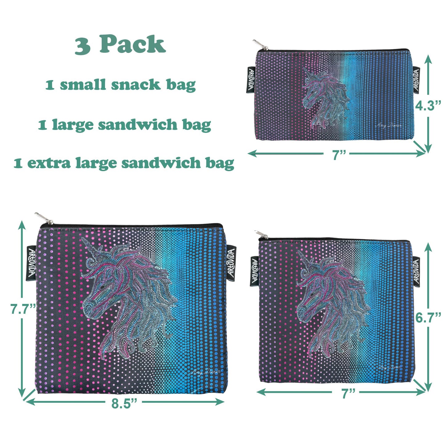 Sandwich Baggie Set - Amy Diener - Mythical Unicorn (Set of 3)