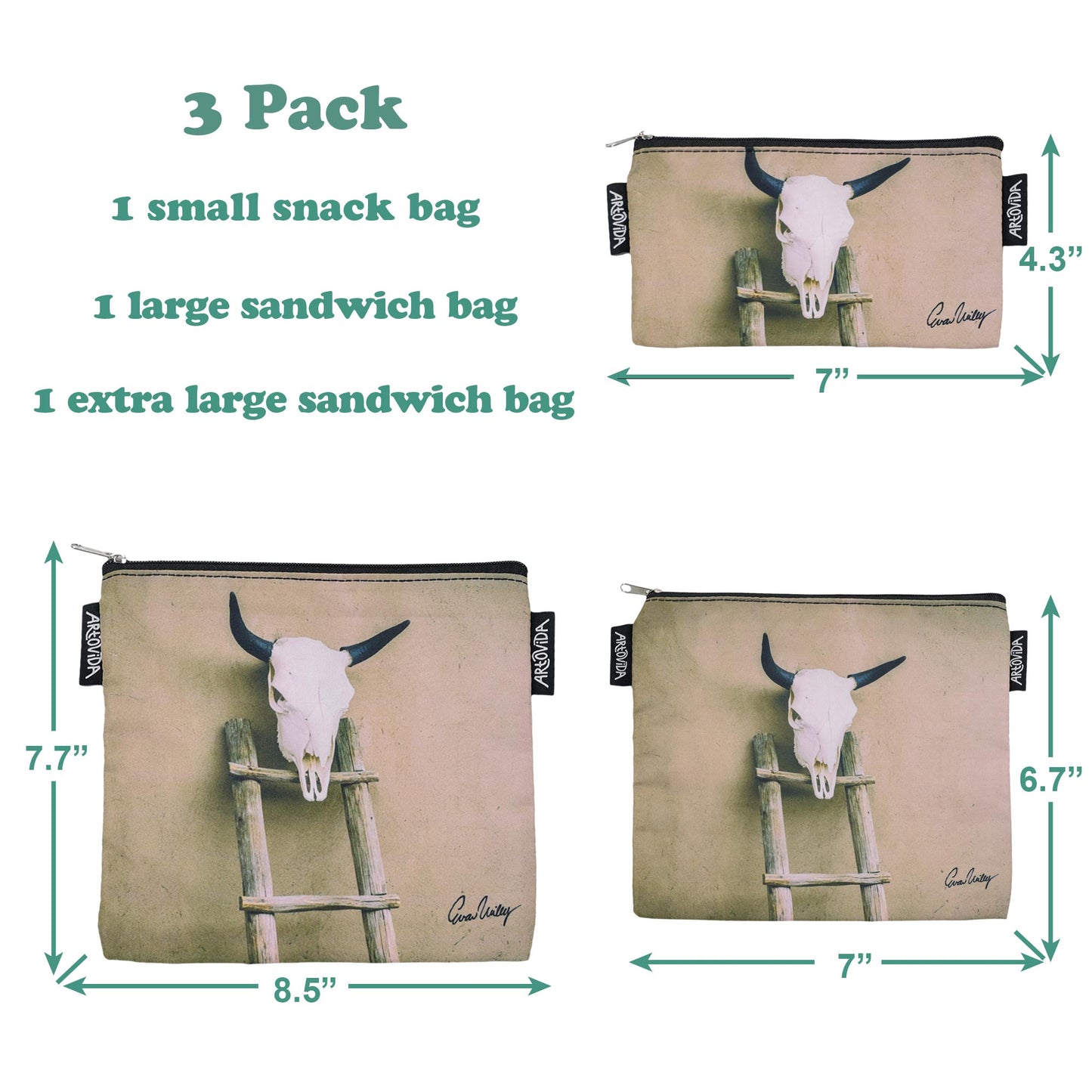 Sandwich Baggie Set - Evan Wiley - Bull Skull (Set of 3)