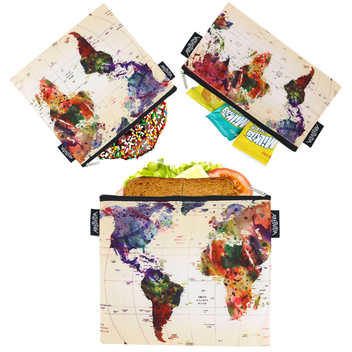 Sandwich Baggie Set - Mark Ashkenazi - World Map (Set of 3)